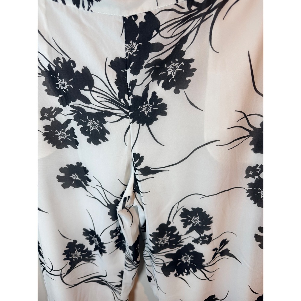 Monroe & Main Women White Black Floral Wide Leg Lined Career Pants Plus Size - Picture 3 of 9